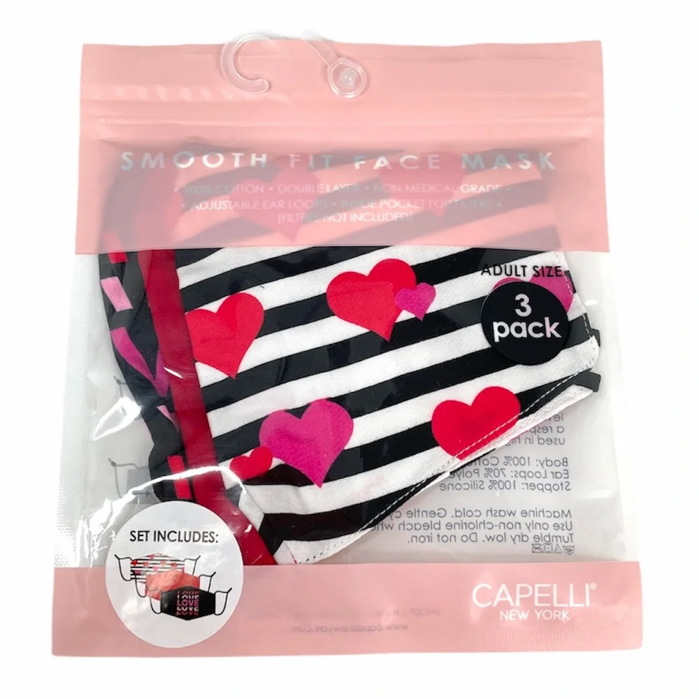 Capellini Smooth Fit Face Masks, 3 Pack, Red